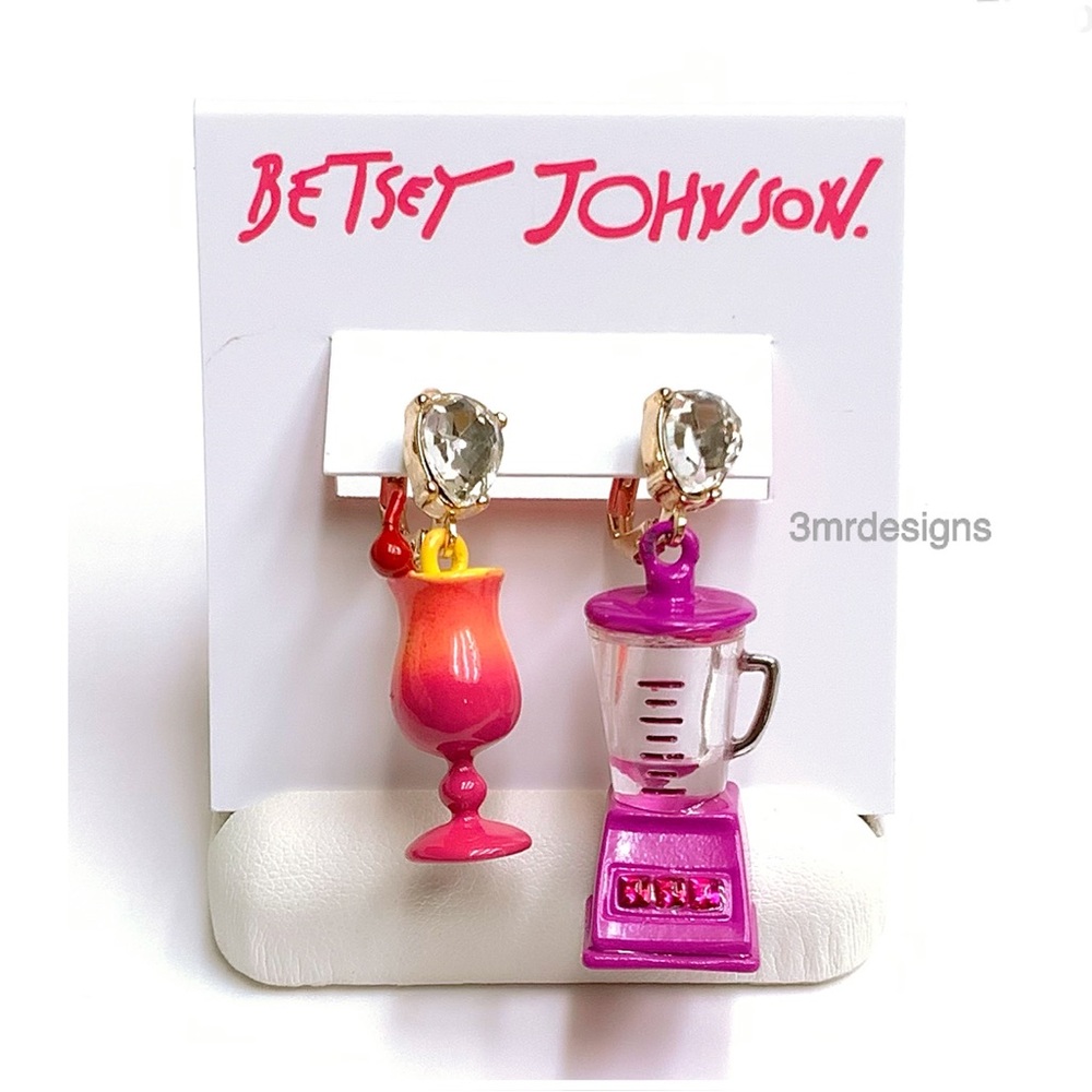 NWT Betsey J💋 OMBRÉ DRINK & BLENDER Gold Tone CZ Crystals Mismatched Earrings
